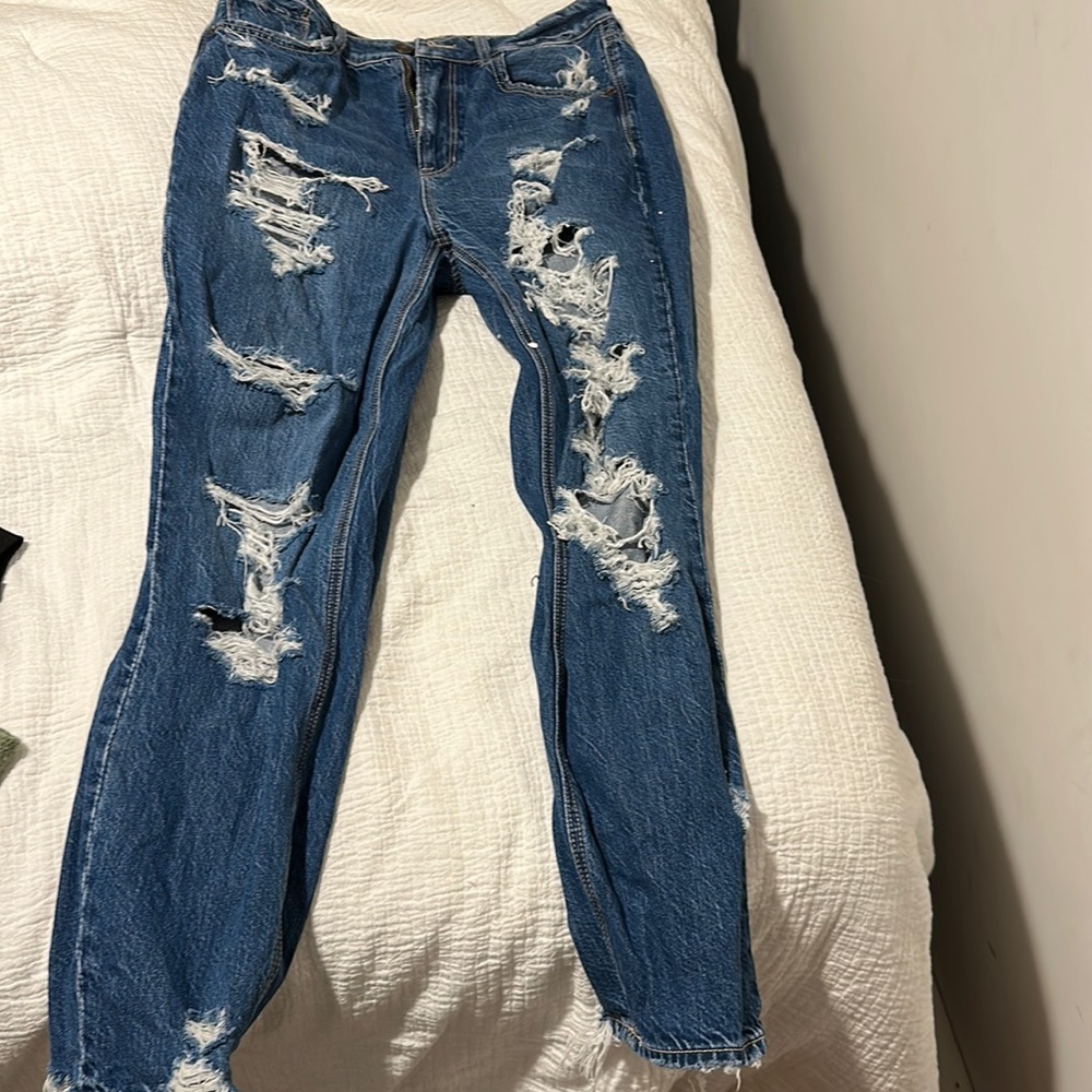 Mid rise Big distress Dark wash Jeans